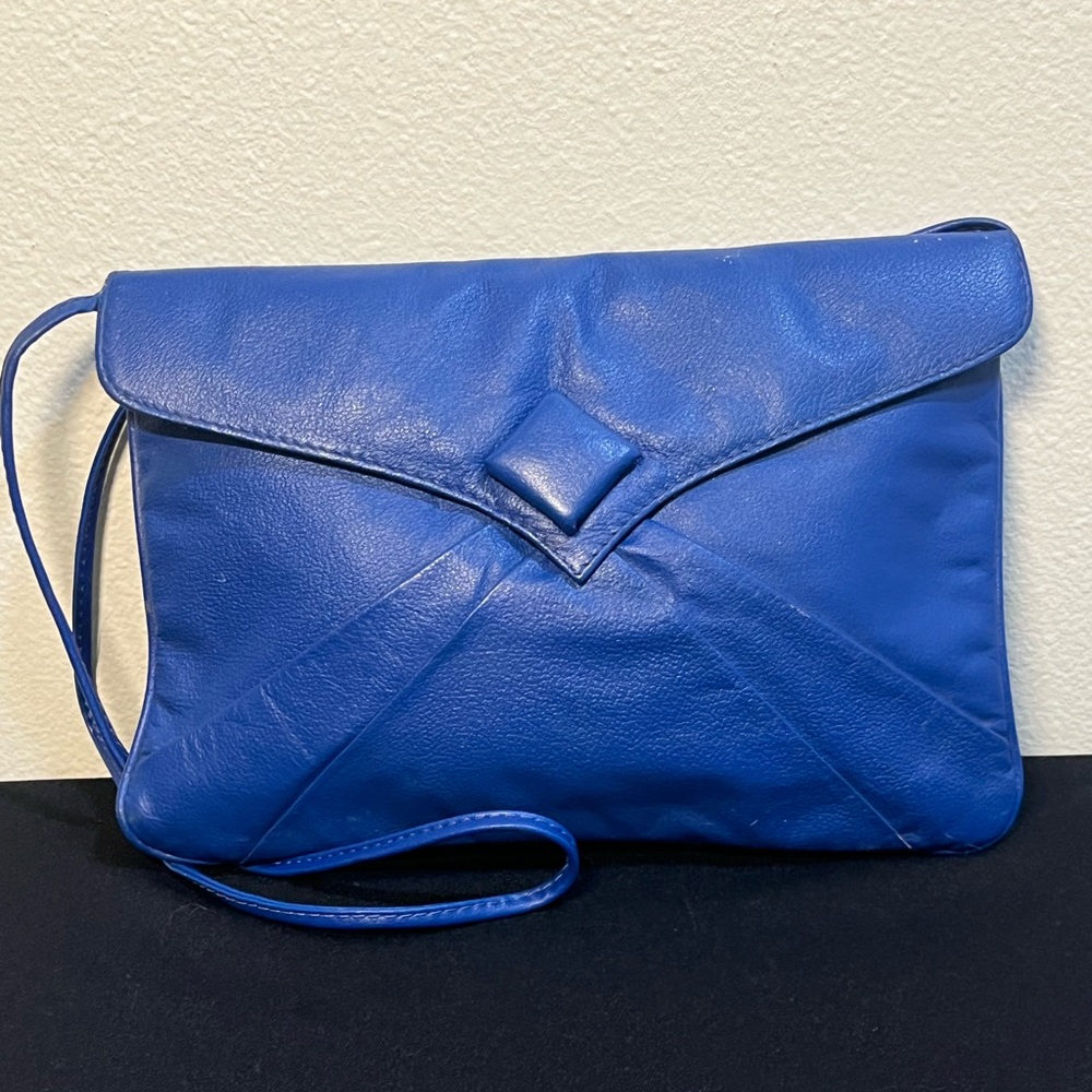 Vibrant Blue Envelope Clutch Bag. Made in Brazil genuine leather